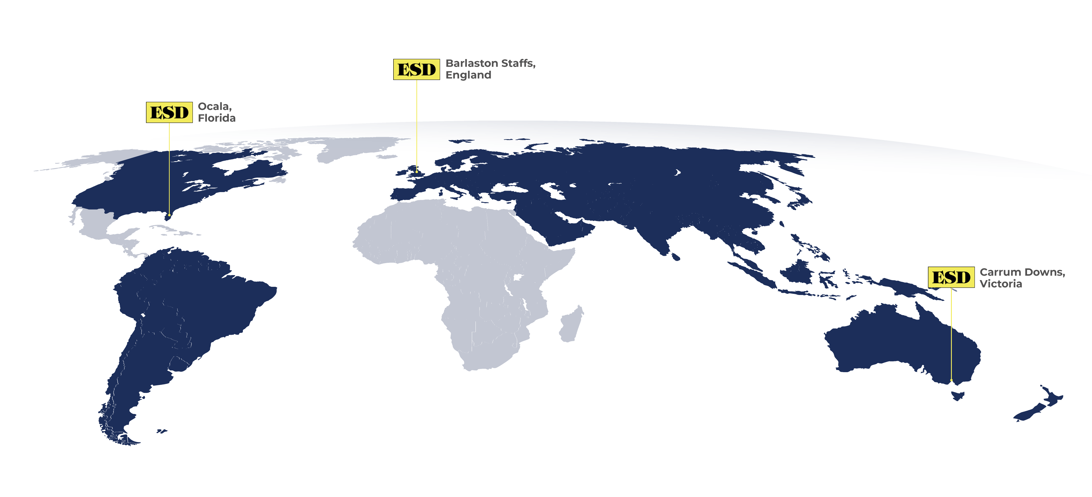 A map of the world with the United States, Canada, South America, Asia and Australia highlighted in dark blue. 